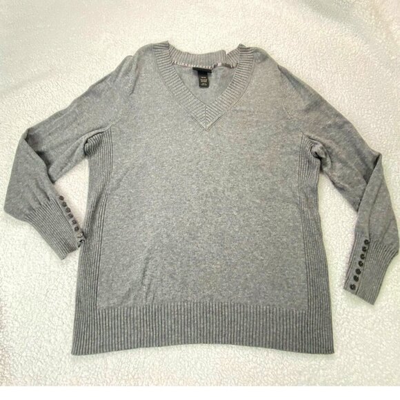 Vintage Lane Bryant Sweater Women's 18 20 Gray Long Sleeve Pullover V Neck Solid - Picture 1 of 8